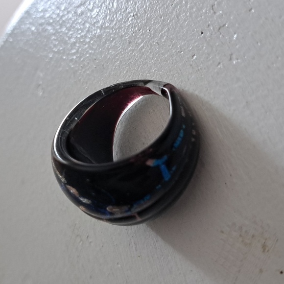 VTG espresso black marbled sparkle bits color hue BUBBLE glass ring thick  70's - Picture 5 of 8